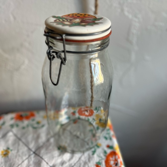 Very Rare Vintage Merry Mushroom Jar Glass Canister 70s Cottagecore Decor - Picture 9 of 9